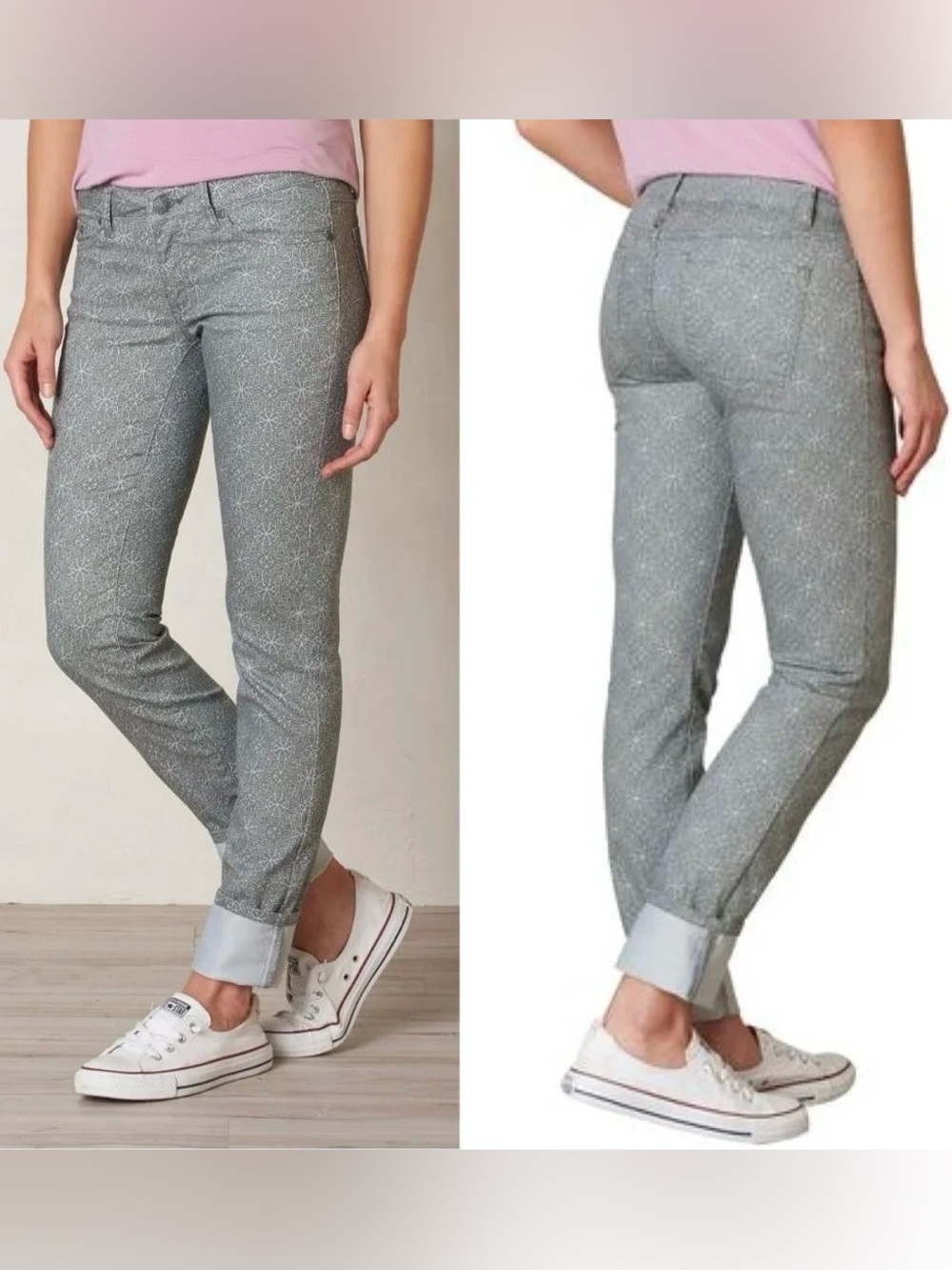 Prana Gray Geometric Patterned Jeans Size 6/28
